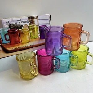 Tazze di vetro 5 oz ~ collezione in scatola Circleware ~ multicolore ~ nuovo set di 6 - Foto 1 di 7