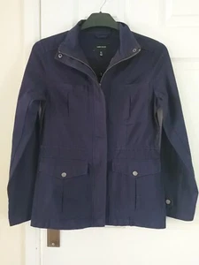 Karen Millen Utility-Damenjacke Baumwoll-Twill gewebt Reißverschluss blau 8 neu mit Etikett - Bild 1 von 8