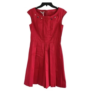BIANCOGHIACCIO (NWT)Women Red FitFlare Abstract Button Italian Made Dress-MEDIUM - Picture 1 of 7