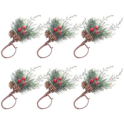 Anelli per Tovaglioli Natalizi, Set di 6, Anelli Porta Tovaglioli con Artificiale T3483 - Immagine 1 di 4