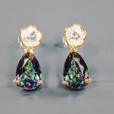  Pendientes de cuarzo místico natural de plata de ley 925/E127020 de joyería de diseño Foto 1 de 4