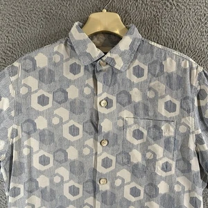Tommy Bahama Shirt Mens Small Blue 100% Silk Short Sleeve Button Up Geometric - Picture 1 of 9
