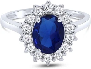 NEW Oval Cut CREATED Sapphire & Cocktail Ring in REAL SILVER WIHT Gold - Picture 1 of 6