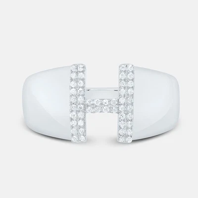 Anillo meñique inicial letra H bloque diamante genuino plata esterlina para hombre 1/8 quilates Foto 1 de 4