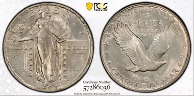1926 D Standing Liberty Quarter SLQ 25c PCGS UNC Details (Cleaned) | See Pics - Image 1 of 4