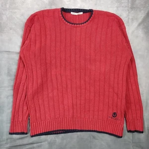 Lyle & Scott Vintage Cotton & Silk Jumper Mens Large Red Cable Knit Crew Neck - Picture 1 of 12