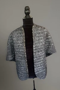 Curly Lambswool Boucle Wool Wrap Vintage Grey With Black Lining Pockets One Size - Picture 1 of 9