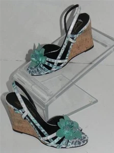Donald Pliner Palmor Aqua Blue Natural Congo Floral Print Leather Cork Wedges 6 - Picture 1 of 1