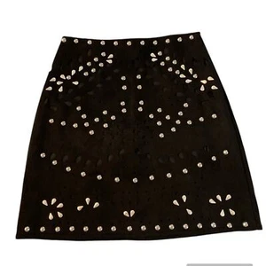 Missguided Black Faux Suede Studded Cutout Mini Skirt Size 4 - Picture 1 of 7