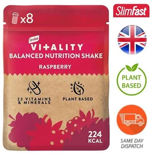 Slimfast Raspberry Flavour Balanced Shake Powered Suitable for Vegetarian 480g - Picture 1 of 7