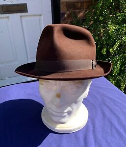 Vintage Christy's of London 'Lincona' Brązowy filcowy kapelusz męski Fedora, 7 1/8" / 58cm