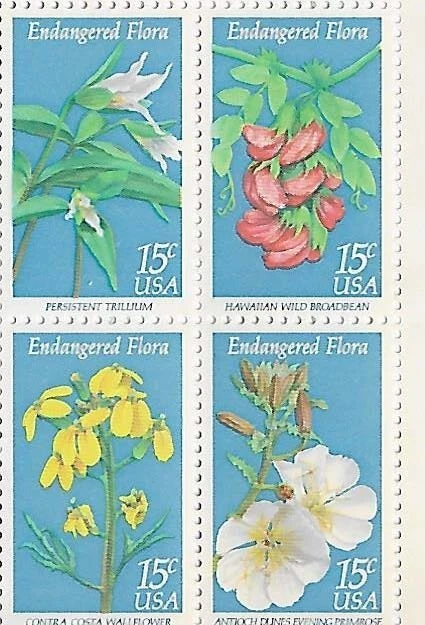 US Endangered Flora 15c Stamp Block of 4 Scott #1783-1786 - Image 1 of 1