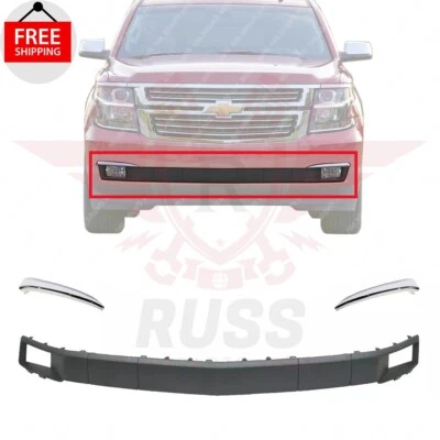 New Front Bumper Filler + Chrome Molding Trim 3PCS Fits 2015-2020 Suburban Tahoe Foto 1 de 4