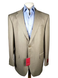 Luigi Bianchi Suit 42R Oatmeal Beige Light Blue Striped 2-button 110's Wool - Picture 1 of 7