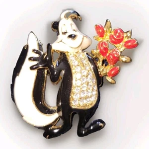 Vintage Warner Bros Looney Tunes Pepe Le Pew Rhinestone Enamel Pin Brooch Estate - Picture 1 of 8