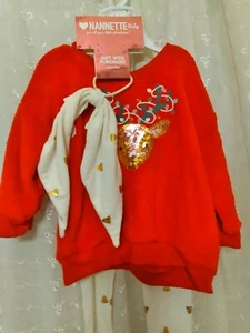 4T NWT NANETTE KIDS 3PIECE REINDEER FACE AND LEGGING SET WITH SCRUNCHIE - Picture 1 of 3