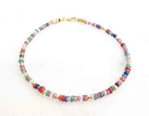 gemstones beads 14k gold bracelet multicolored sapphir emerald ruby handmade new - Picture 1 of 8