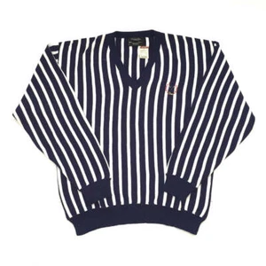 NWT Christian Dior Vintage 90s Navy White Stripe Golf Sweater Men's L AUTHENTIC - Picture 1 of 10