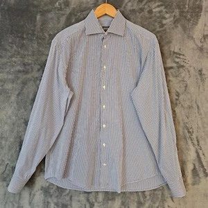 Armani Collezioni Dress Shirt Mens 16 Large Stretch Blue Stripe Button Up Egypt - Picture 1 of 11