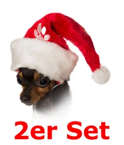 2er Set Weihnachtsmütze für Haustiere Hund Katze Pfote Rot Weiß Nikolausmütze - Bild 1 von 3
