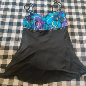 Great Lengths One Piece Swimdress Long Torso Bra-Padded Abstract Black Women 12 - Picture 1 of 9