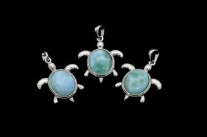 Larimar 12X10mm Three (3) Sea Turtle Pendants (Wholesale) .925 Sterling Silver - Picture 1 of 3