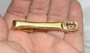 Vtg Auth GUCCI ITALY Tie Clip / Bar Accessory Collection GG LOGO Sil & Gold Tone - Picture 1 of 10