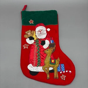 Calza natalizia vintage applique ricamata Babbo Natale renna velluto rosso verde - Foto 1 di 10