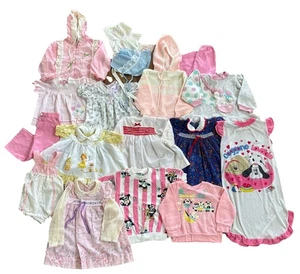 VTG Lot Of 15 Baby Girls Clothes Dresses Rompers Bonnets PJ’s Sweaters 1980s - Picture 1 of 15