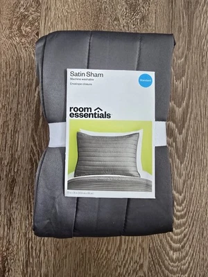 Room Essentials Satin Sham Gray Standard. NEW - Image 1 of 4