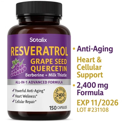 Sotalix Resveratrol + Semilla de Uva + Bercetina + Berberina y Cardo Mariano - 150 Cápsulas Foto 1 de 4