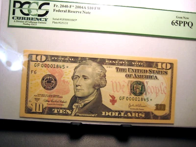 2004 $10 FEDERAL RESERVE STAR NOTE Fr.#2040-F* GEM NEW PCGS 65PPQ LOW SERIAL # - Image 1 of 4
