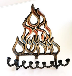 VTG JEWISH MENORAH HANUKKAH FESTIVAL OF LIGHTS 9 CANDLE HOLDERS JUDAICA ISRAEL - Picture 1 of 6