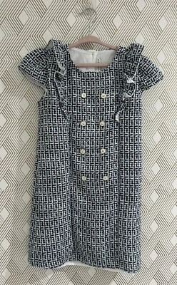 Janie and Jack 女孩蓝色和白色粗花呢假日派对礼服 M/8 码 — 第 1/2 张图片