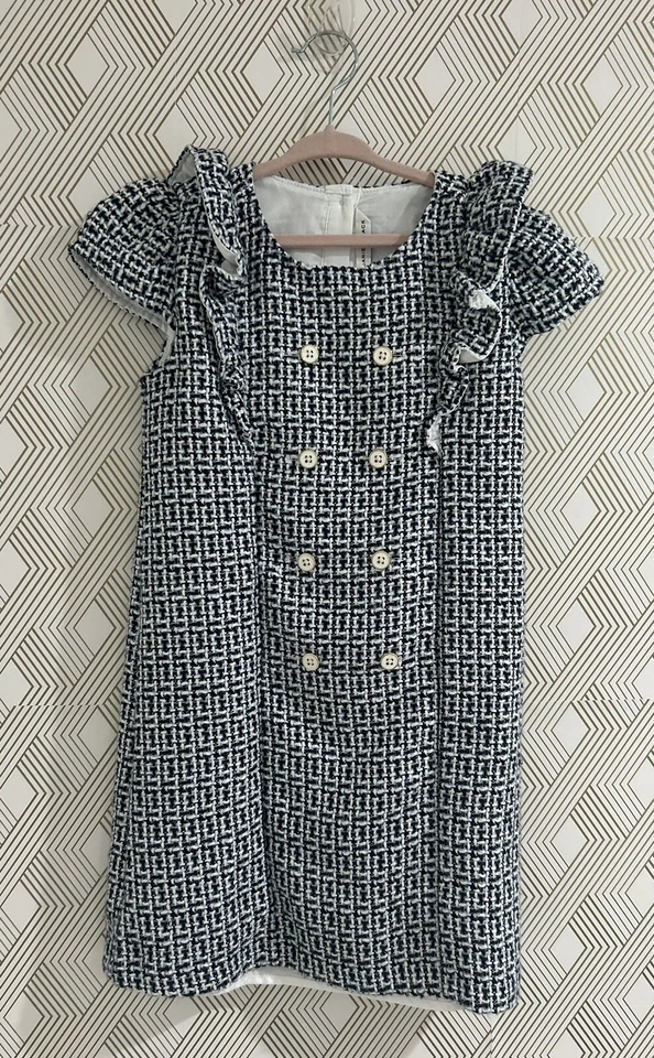 Vestido de fiesta de tweed azul y blanco Janie and Jack para niñas talla M/8 Foto 1 de 2