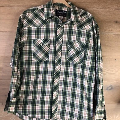 Vintage Wrangler Long Sleeve Men's Size 16 x 34 Plaid Pearl Snap X Long Tails - Image 1 of 4