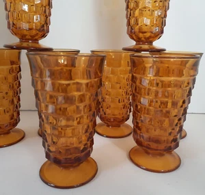 Whitehall Amber Stacked Cube Tumbler Glasses 12oz by Colony Vintage Set/8 - Picture 1 of 2