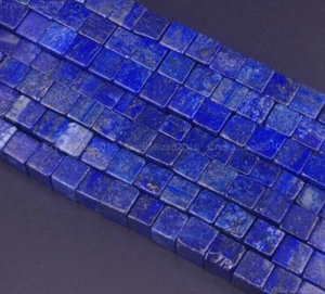 Natural Lapis Lazuli Gemstone Square Cube Spacer Beads 4mm 6mm 8mm 10mm 15.5" - Picture 1 of 9