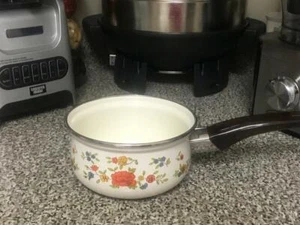 Summer Garden By Excel Vintage 1 Quart Cooking OPEN Enamelware Saucepan - Picture 1 of 1