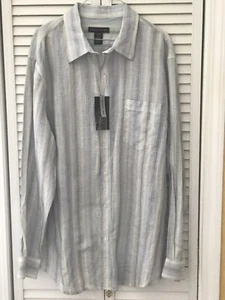 Men’s Sears Structure Blue/Ivory Stripe Long Sleeve Linen Dress Shirt XL NWT - Picture 1 of 5