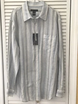 Camisa de vestir de lino manga larga a rayas azul/marfil Sears Structure para hombre XL NUEVA CON ETIQUETAS Foto 1 de 4