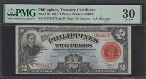 Philippines ,Treasury Certificate,  2 Pesos P#90 1941,  PMG 30 - Picture 1 of 2