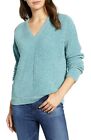Lucky Brand Womens Size Small Teal Chenille V Neck Casual Pullover Sweater