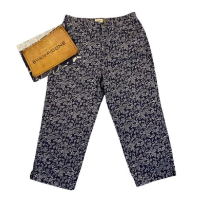 Pantalones capri florales de algodón Evan Picone para mujer talla 12 sarga azul marino y blanco Foto 1 de 4