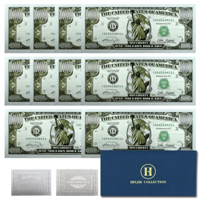 Statue of Liberty Million Dollars 10pcs in Envelope Silver Foil Banknotes Crafts - Image 1 of 4
