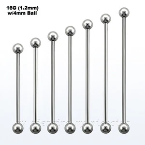 16G 316L Surgical Steel Industrial Long Barbell with 4mm Ball End - Picture 1 of 2