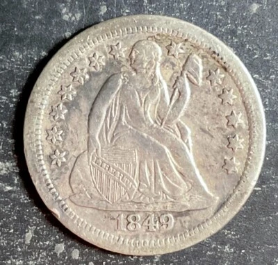 Moneda de diez centavos libertad sentada 1849-O FULL LIBERTY 10c rara plata antigua gran moneda k207 Foto 1 de 2