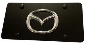 3D Mazda Emblem Stainless Steel Front Black License Plate Frame W/ Caps - Picture 1 of 3
