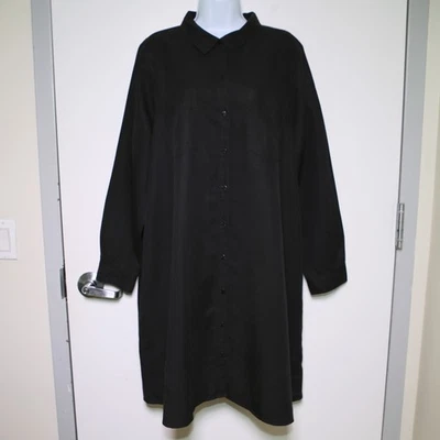 EILEEN FISHER - Black Linen/Tencel Long Sleeve Button-Up Dress - Women's XL 🔥 - Image 1 of 4