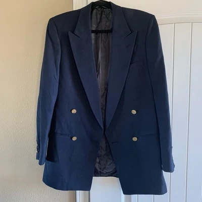 Vintage Christian Dior 38R Double Breasted Blue Sport Coat Blazer Jacket - Image 1 of 4